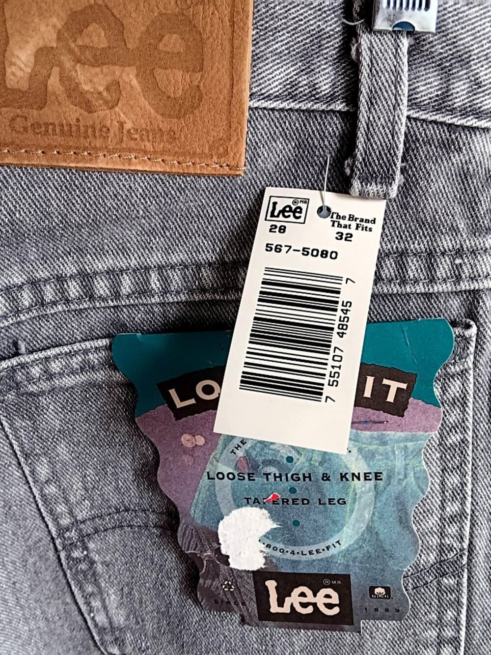 True Vintage Lee Jeans 28x30 NEW 80's LOOSE FIT TAPERED PREP PEWTER DENIM Gray